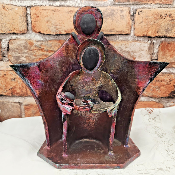 10" Abstract Holy Family Nativity Sculpture Raku Style - Picture 1 of 14
